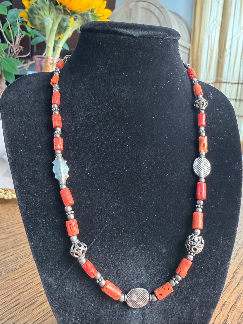 Vintage North African Berber Red Coral Tribal Silver Necklace Heirloom Find